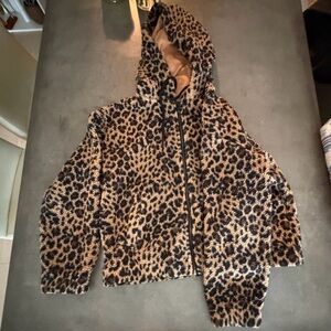 MNY Marc New York Performance Leopard Sherpa Zip Hoodie Jacket (M)